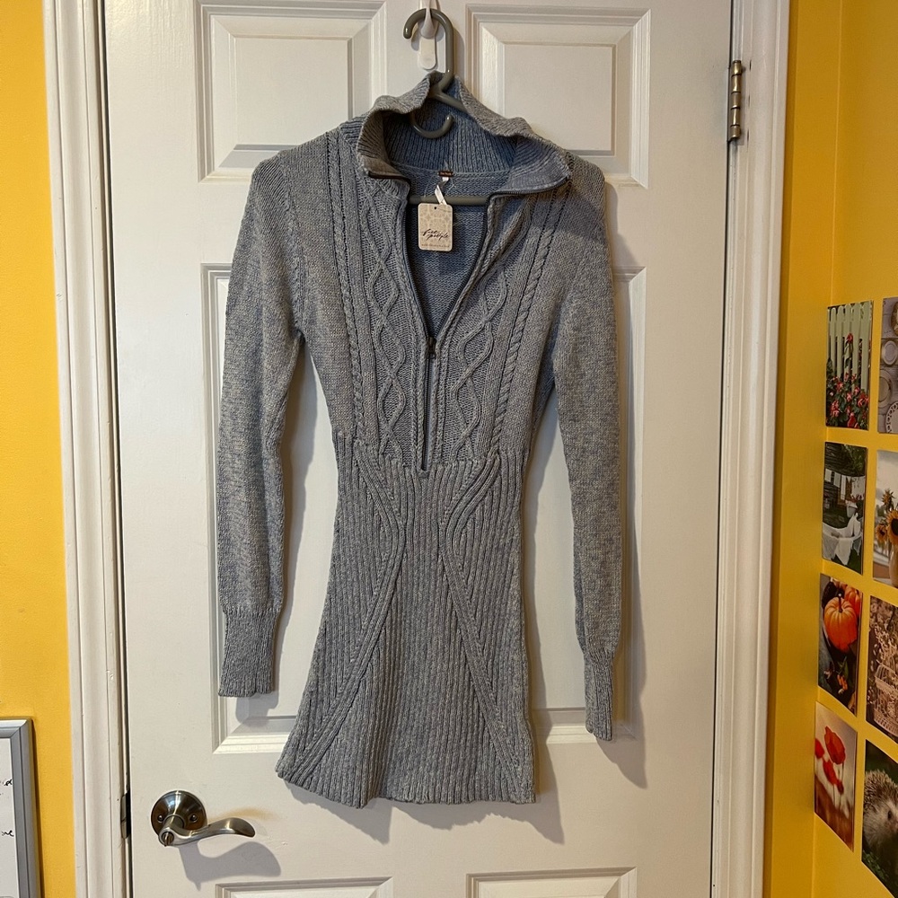 Free People Blue Gray Cable Knit Sweater Dress